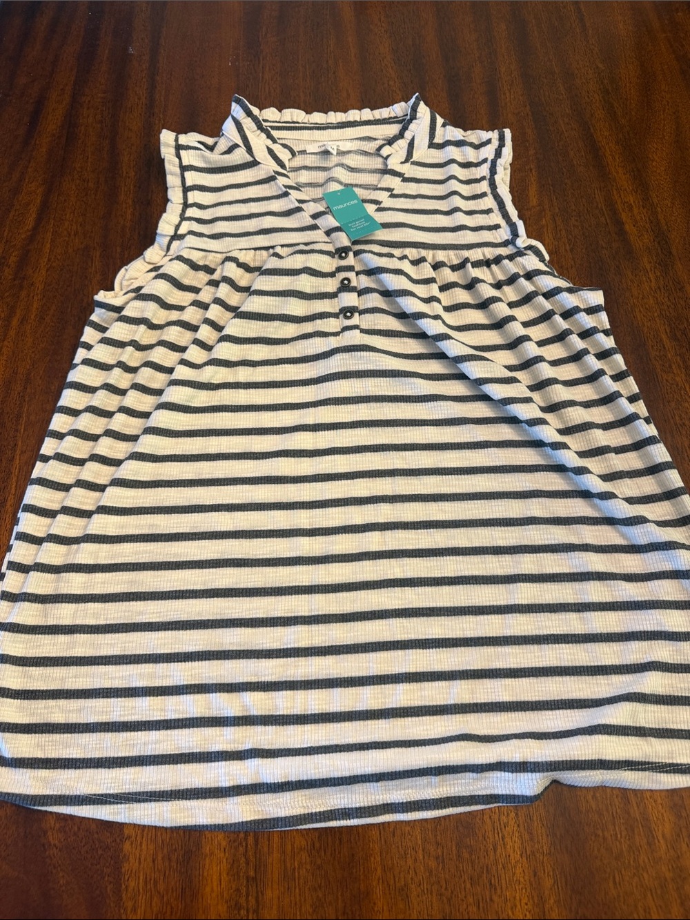 Maurices White & Navy Striped Sleeveless Henley Tank